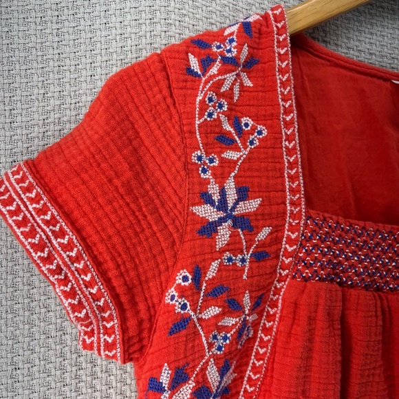 Old Navy Red Midi Gauze Dress Women Sz S- Boho Cross Stictch Gramma Summer Comfy - Picture 3 of 8